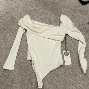 Off shoulder white bodysuit
